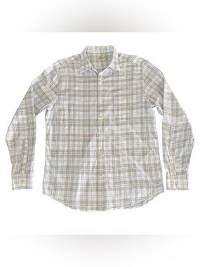 Faherty Mens Light Gray & White Plaid Button-Down Cotton Shirt Size Medium